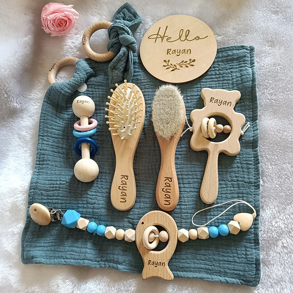 Personalized Name Newborn Bath Toy Gift Set, 8 Pcs