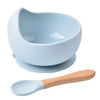 High Quality Spill-Proof Silicone Feeding Bowl Baby Dishes Kid Dinner Spoon Food Grade Silicone Baby Silicone Tableware - Blue