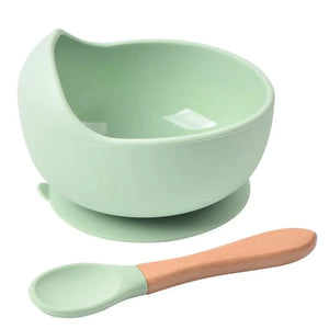 High Quality Spill-Proof Silicone Feeding Bowl Baby Dishes Kid Dinner Spoon Food Grade Silicone Baby Silicone Tableware
