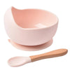 High Quality Spill-Proof Silicone Feeding Bowl Baby Dishes Kid Dinner Spoon Food Grade Silicone Baby Silicone Tableware - Pink