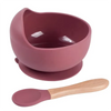 High Quality Spill-Proof Silicone Feeding Bowl Baby Dishes Kid Dinner Spoon Food Grade Silicone Baby Silicone Tableware - Burgundy