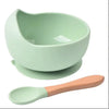 High Quality Spill-Proof Silicone Feeding Bowl Baby Dishes Kid Dinner Spoon Food Grade Silicone Baby Silicone Tableware - Green