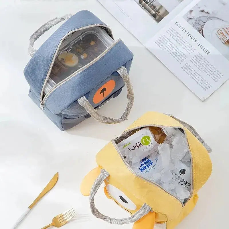 حقيبة غداء معزولة لطيفة قطعة واحدة، حقيبة حرارية محمولة، حقيبة بينتو بنمط كرتوني ثلاثي الأبعاد للمراهقين والعمال في مقصف المدرسة - OMOMA