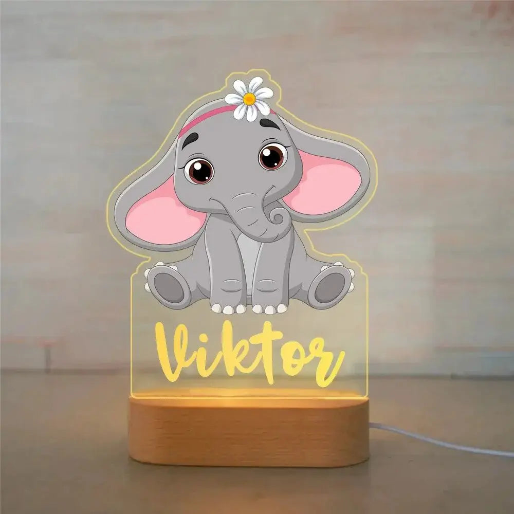 مصباح ليلي للأطفال على شكل حيوان مخصص بالاسم - مصباح أكريليك - OMOMA