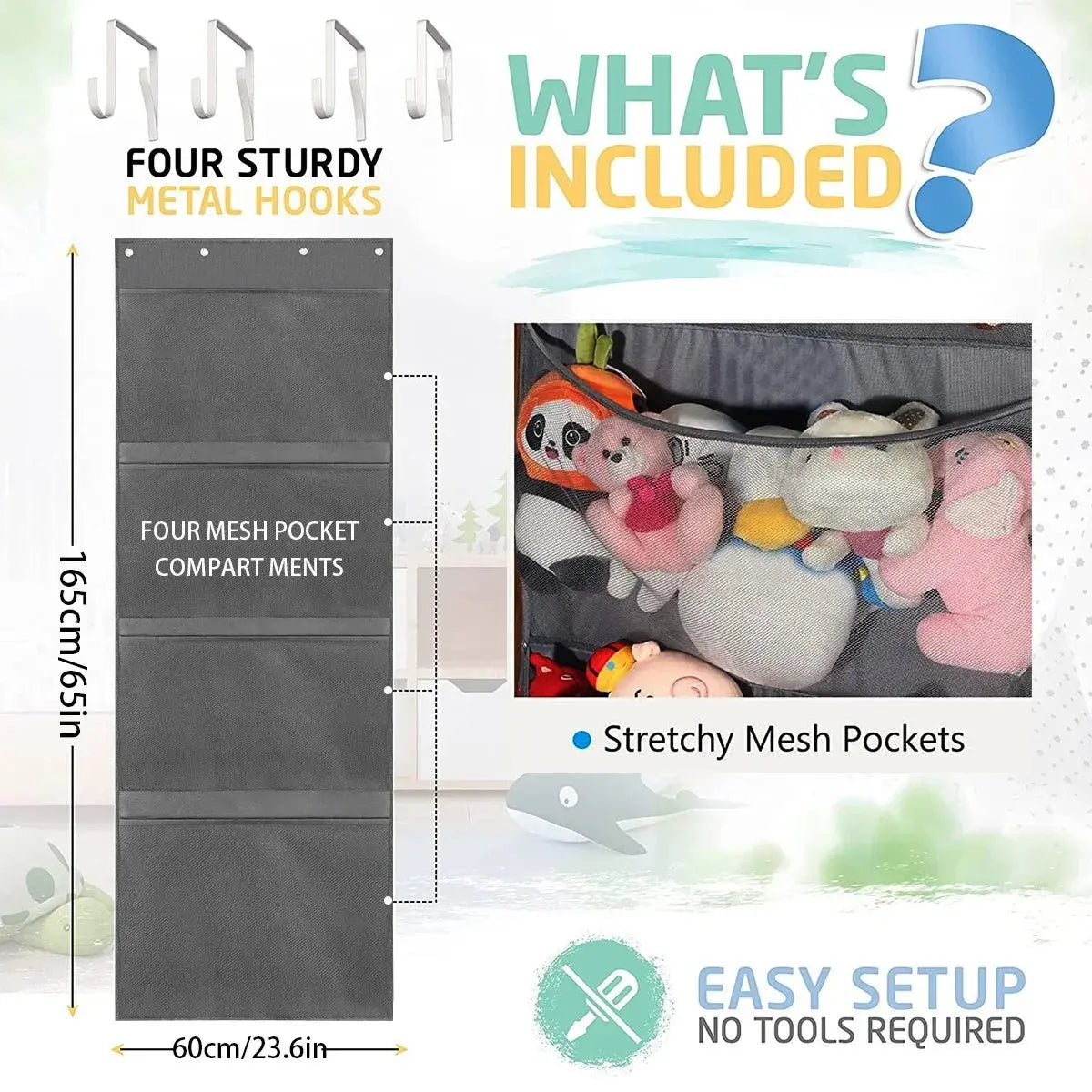 شبكة تعليق لتخزين ألعاب الأطفال 4 طبقات (منظم) - OMOMA