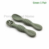 طقم ملعقة وشوكة سيليكون للأطفال (زوج واحد) - Green 1 Pair